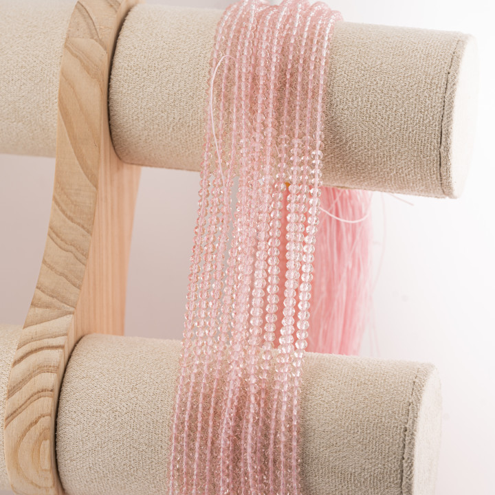 Perline Di Cristalli Rondelle Sfaccettate 3,5x2,5mm 10 FILI Su Filo Di Cotone Pronti all'uso Rosa Trasparente