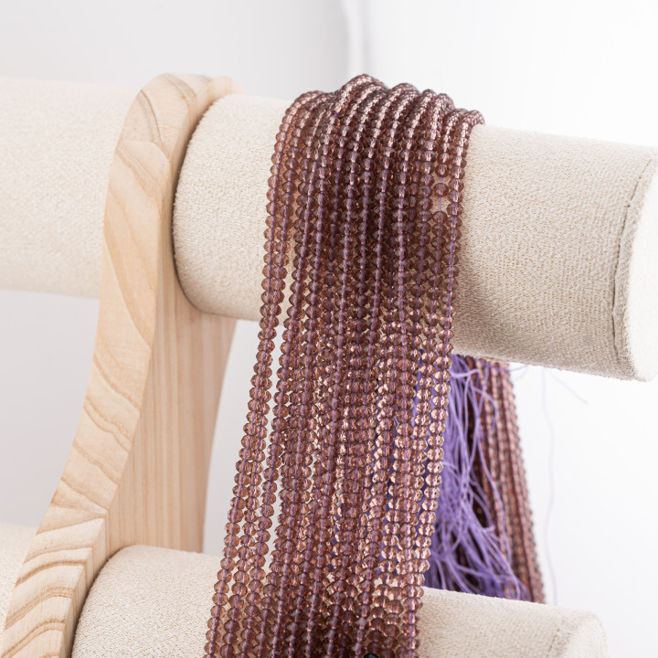 Perline Di Cristalli Rondelle Sfaccettate 3,5x2,5mm 10 FILI Su Filo Di Cotone Pronti all'uso Viola Fumé Trasparente