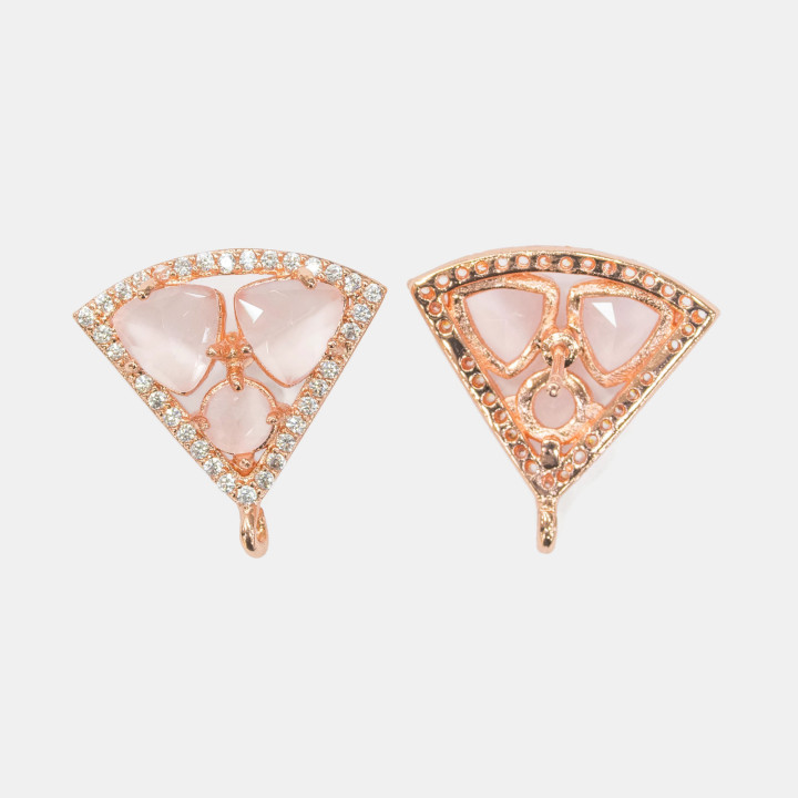 Brass Stud Earring Base Triangle with Cat's Eye Cabochon Set 18x15mm 5 Pairs Powder Rose Gold