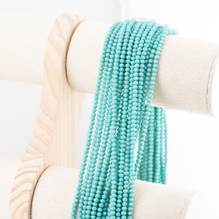 Perline Di Cristalli Rondelle Sfaccettate 3,5x2,5mm 10 FILI Su Filo Di Cotone Pronti all'uso Verde Ottanio Intenso