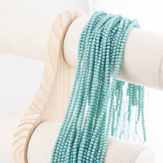 Perline Di Cristalli Rondelle Sfaccettate 3,5x2,5mm 10 FILI Su Filo Di Cotone Pronti all'uso Verde Ottanio