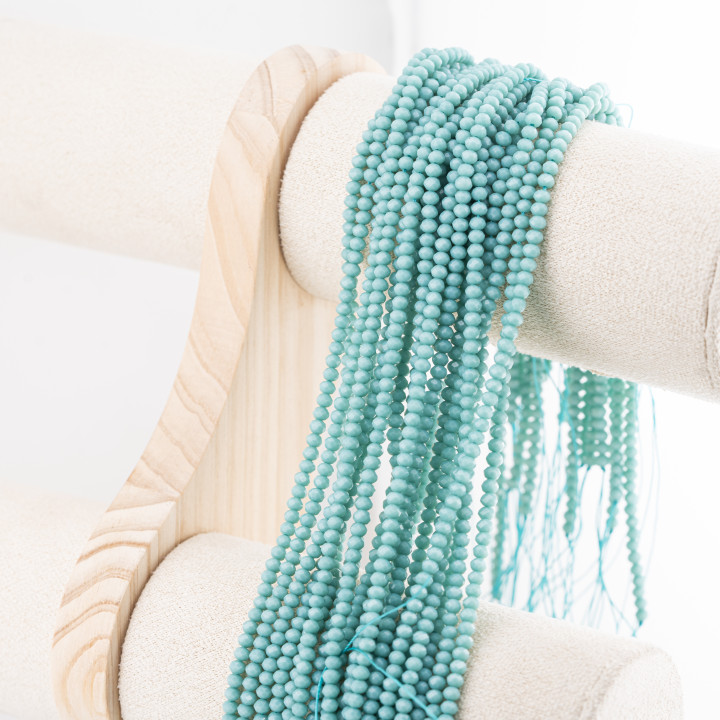 Perline Di Cristalli Rondelle Sfaccettate 3,5x2,5mm 10 FILI Su Filo Di Cotone Pronti all'uso Verde Ottanio