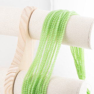 Perline Di Cristalli Rondelle Sfaccettate 3,5x2,5mm 10 FILI Su Filo Di Cotone Pronti all'uso Verde Ghiaccio Trasparente