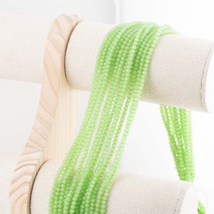 Perline Di Cristalli Rondelle Sfaccettate 3,5x2,5mm 10 FILI Su Filo Di Cotone Pronti all'uso Verde Ghiaccio Trasparente