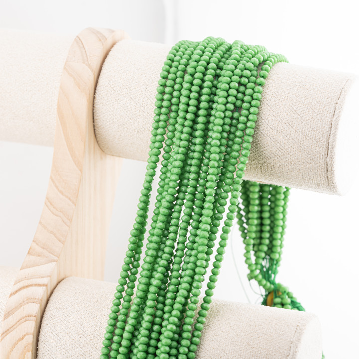 Perline Di Cristalli Rondelle Sfaccettate 3,5x2,5mm 10 FILI Su Filo Di Cotone Pronti all'uso Verde Smeraldo