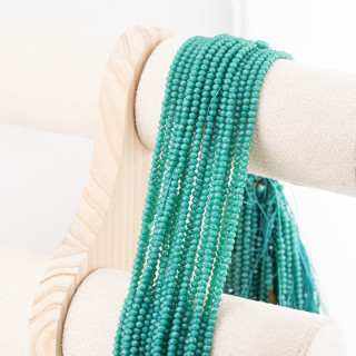 Perline Di Cristalli Rondelle Sfaccettate 3,5x2,5mm 10 FILI Su Filo Di Cotone Pronti all'uso Verde Foresta