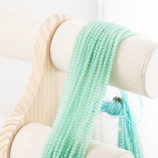Perline Di Cristalli Rondelle Sfaccettate 3,5x2,5mm 10 FILI Su Filo Di Cotone Pronti all'uso Verde Menta Trasparente