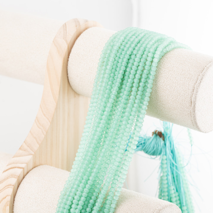 Perline Di Cristalli Rondelle Sfaccettate 3,5x2,5mm 10 FILI Su Filo Di Cotone Pronti all'uso Verde Menta Trasparente