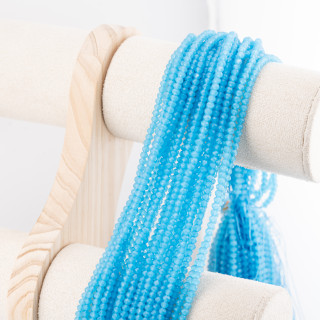 Perline Di Cristalli Rondelle Sfaccettate 3,5x2,5mm 10 FILI Su Filo Di Cotone Pronti all'uso Azzurro Intenso Trasparente