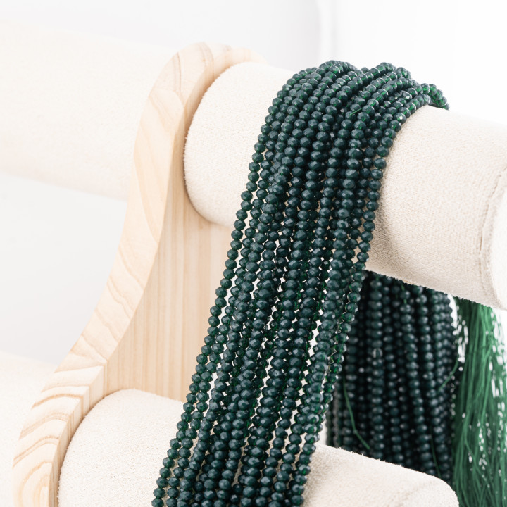 Perline Di Cristalli Rondelle Sfaccettate 3,5x2,5mm 10 FILI Su Filo Di Cotone Pronti all'uso Verde Scuro