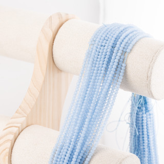 Perline Di Cristalli Rondelle Sfaccettate 3,5x2,5mm 10 FILI Su Filo Di Cotone Pronti all'uso Ciano Chiaro Trasparente