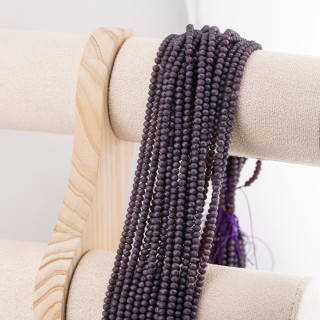 Perline Di Cristalli Rondelle Sfaccettate 3,5x2,5mm 10 FILI Su Filo Di Cotone Pronti all'uso Viola Scuro