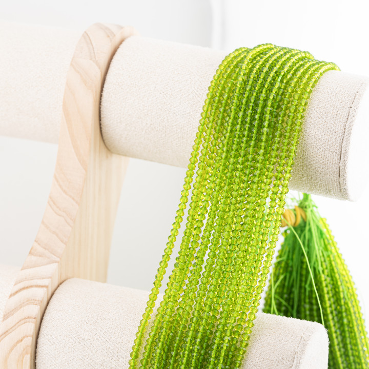 Perline Di Cristalli Rondelle Sfaccettate 3,5x2,5mm 10 FILI Su Filo Di Cotone Pronti all'uso Verde Mela Trasparente