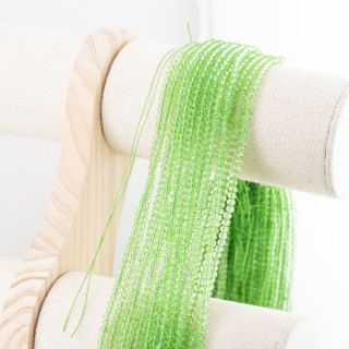 Perline Di Cristalli Rondelle Sfaccettate 3,5x2,5mm 10 FILI Su Filo Di Cotone Pronti all'uso Verde Chiaro Trasparente