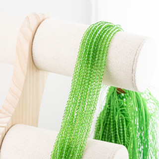 Perline Di Cristalli Rondelle Sfaccettate 3,5x2,5mm 10 FILI Su Filo Di Cotone Pronti all'uso Verde Intenso Trasparente