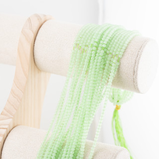 Perline Di Cristalli Rondelle Sfaccettate 3,5x2,5mm 10 FILI Su Filo Di Cotone Pronti all'uso Verde Militare Trasparente