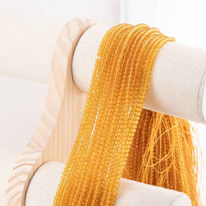 Perline Di Cristalli Rondelle Sfaccettate 3,5x2,5mm 10 FILI Su Filo Di Cotone Pronti all'uso Ambra Trasparente