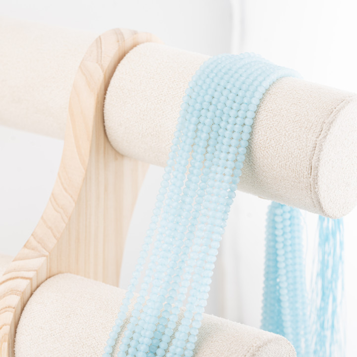 Perline Di Cristalli Rondelle Sfaccettate 3,5x2,5mm 10 FILI Su Filo Di Cotone Pronti all'uso Azzurro Ghiaccio