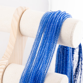 Perline Di Cristalli Rondelle Sfaccettate 3,5x2,5mm 10 FILI Su Filo Di Cotone Pronti all'uso Blu Trasparente