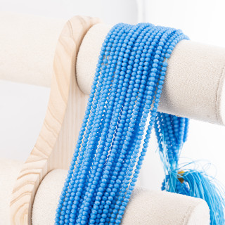 Perline Di Cristalli Rondelle Sfaccettate 3,5x2,5mm 10 FILI Su Filo Di Cotone Pronti all'uso Celeste