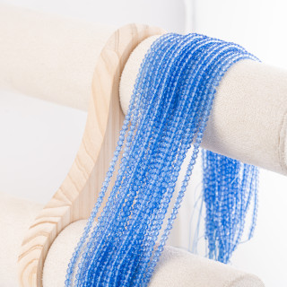 Perline Di Cristalli Rondelle Sfaccettate 3,5x2,5mm 10 FILI Su Filo Di Cotone Pronti all'uso Celeste Trasparente