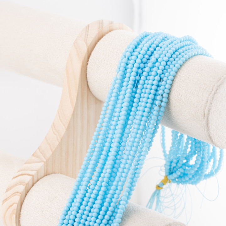 Perline Di Cristalli Rondelle Sfaccettate 3,5x2,5mm 10 FILI Su Filo Di Cotone Pronti all'uso Azzurro