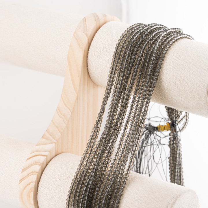 Perline Di Cristalli Rondelle Sfaccettate 3,5x2,5mm 10 FILI Su Filo Di Cotone Pronti all'uso Grigio Trasparente