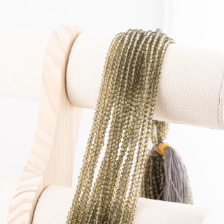 Perline Di Cristalli Rondelle Sfaccettate 3,5x2,5mm 10 FILI Su Filo Di Cotone Pronti all'uso Verde Oliva Trasparente