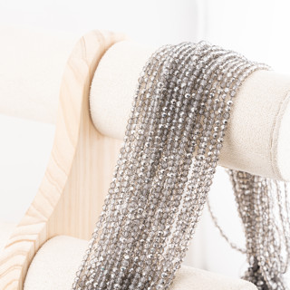 Perline Di Cristalli Rondelle Sfaccettate 3,5x2,5mm 10 FILI Su Filo Di Cotone Pronti all'uso Grigio Fumo Trasparente