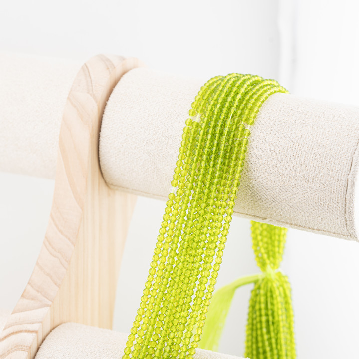 Perline Di Cristalli Rondelle Sfaccettate 3,5x2,5mm 10 FILI Su Filo Di Cotone Pronti all'uso Verde Fluo Trasparente