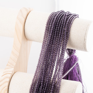 Perline Di Cristalli Rondelle Sfaccettate 3,5x2,5mm 10 FILI Su Filo Di Cotone Pronti all'uso Viola Trasparente