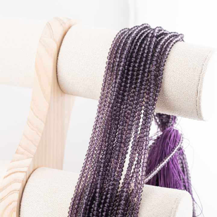 Perline Di Cristalli Rondelle Sfaccettate 3,5x2,5mm 10 FILI Su Filo Di Cotone Pronti all'uso Viola Trasparente