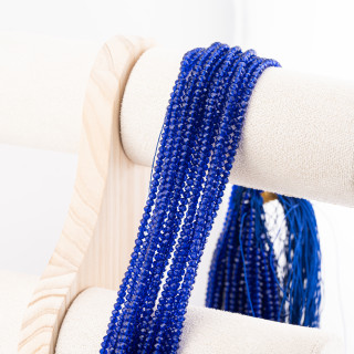 Perline Di Cristalli Rondelle Sfaccettate 3,5x2,5mm 10 FILI Su Filo Di Cotone Pronti all'uso Blu Scuro Trasparente