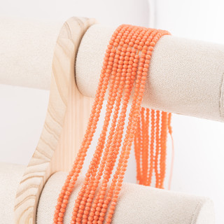 Perline Di Cristalli Rondelle Sfaccettate 3,5x2,5mm 10 FILI Su Filo Di Cotone Pronti all'uso Arancione Corallo