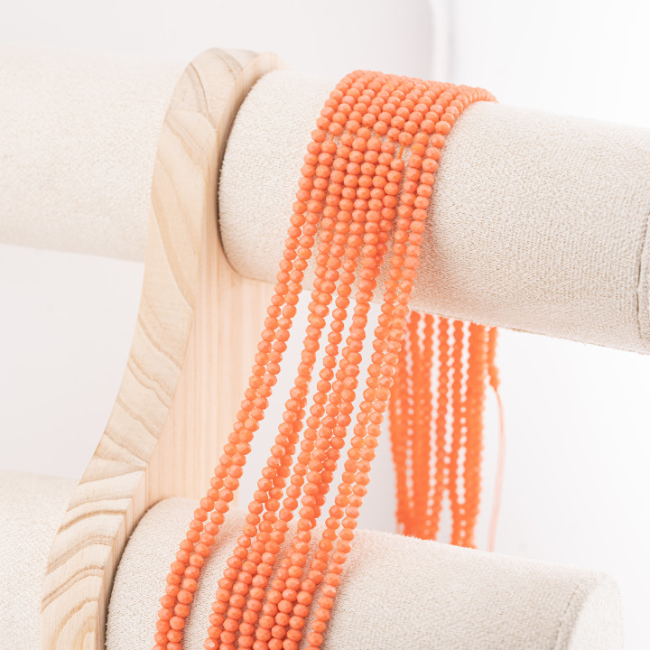 Perline Di Cristalli Rondelle Sfaccettate 3,5x2,5mm 10 FILI Su Filo Di Cotone Pronti all'uso Arancione Corallo