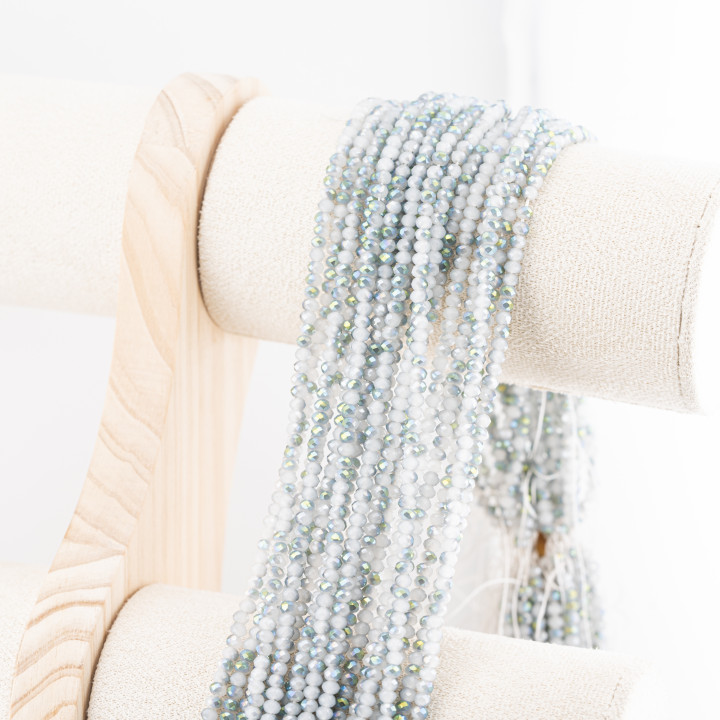 Perline Di Cristalli Rondelle Sfaccettate 3,5x2,5mm 10 FILI Su Filo Di Cotone Pronti all'uso Bianco Splendente