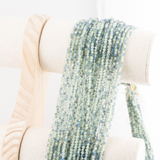 Perline Di Cristalli Rondelle Sfaccettate 3,5x2,5mm 10 FILI Su Filo Di Cotone Pronti all'uso Verde Splendente