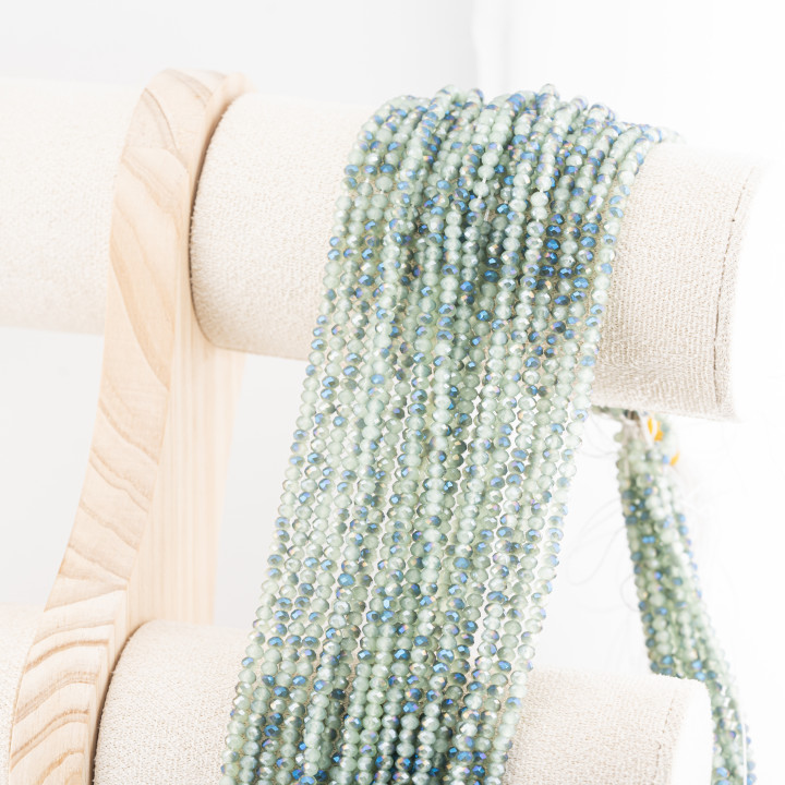 Perline Di Cristalli Rondelle Sfaccettate 3,5x2,5mm 10 FILI Su Filo Di Cotone Pronti all'uso Verde Splendente