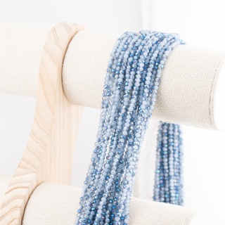 Perline Di Cristalli Rondelle Sfaccettate 3,5x2,5mm 10 FILI Su Filo Di Cotone Pronti all'uso Ciano Splendente