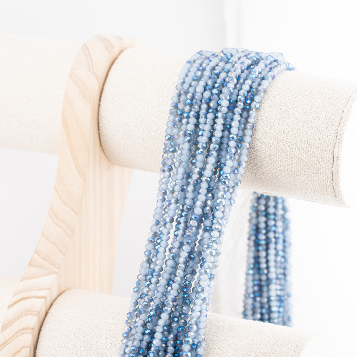 Perline Di Cristalli Rondelle Sfaccettate 3,5x2,5mm 10 FILI Su Filo Di Cotone Pronti all'uso Ciano Splendente