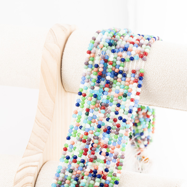 Perline Di Cristalli Rondelle Sfaccettate 3,5x2,5mm 10 FILI Su Filo Di Cotone Pronti all'uso Multicolor