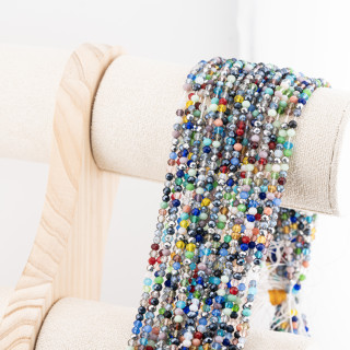 Perline Di Cristalli Rondelle Sfaccettate 3,5x2,5mm 10 FILI Su Filo Di Cotone Pronti all'uso Multicolor Splendente