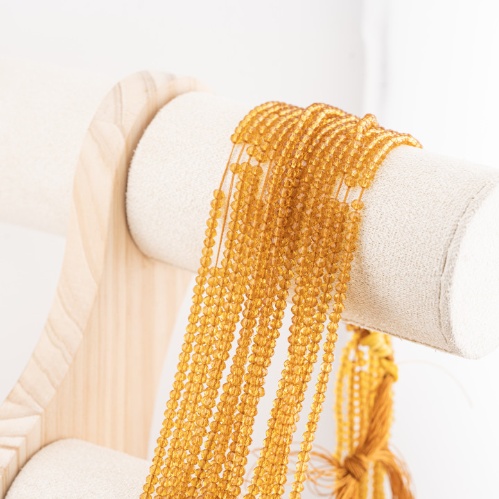 Perline Di Cristalli Rondelle Sfaccettate 3,5x2,5mm 10 FILI Su Filo Di Cotone Pronti all'uso Beige Trasparente