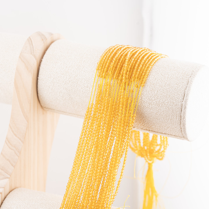 Perline Di Cristalli Rondelle Sfaccettate 3,5x2,5mm 10 FILI Su Filo Di Cotone Pronti all'uso Giallo Caldo Trasparente