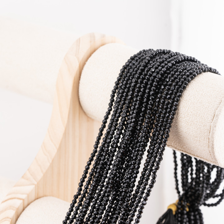 Perline Di Cristalli Rondelle Sfaccettate 3x2mm 10 FILI Su Filo Di Cotone Pronti all'uso Nero Jet