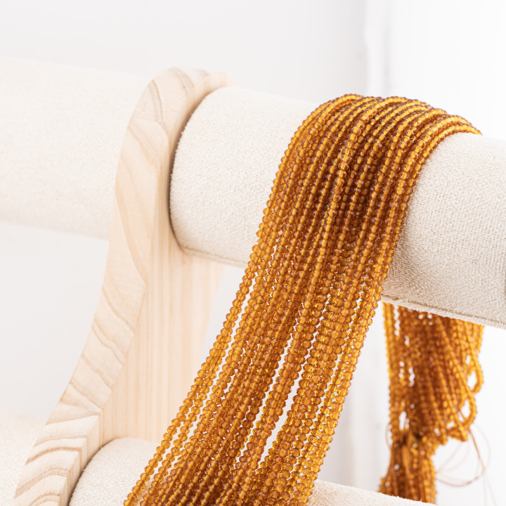 Perline Di Cristalli Rondelle Sfaccettate 3x2mm 10 FILI Su Filo Di Cotone Pronti all'uso Ambra Trasparente