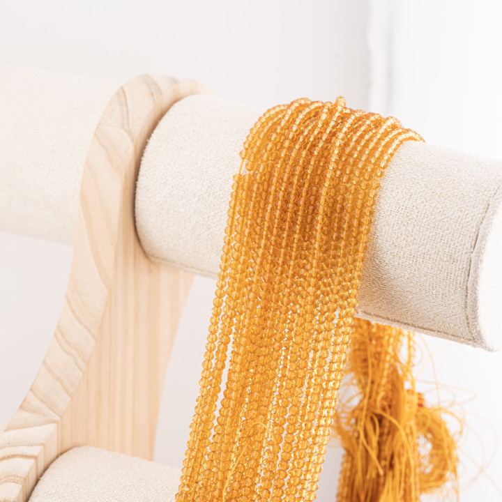 Perline Di Cristalli Rondelle Sfaccettate 3x2mm 10 FILI Su Filo Di Cotone Pronti all'uso Giallo Caldo Trasparente