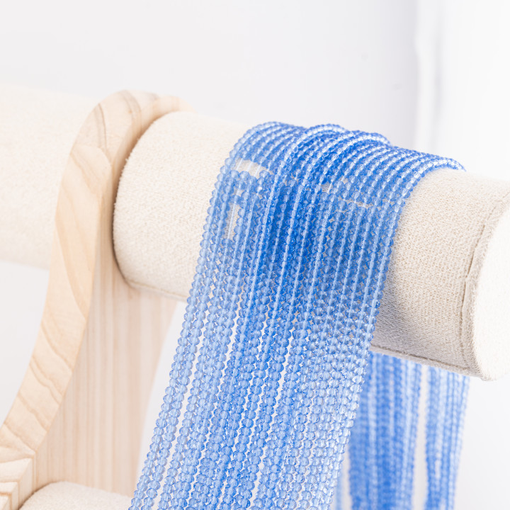 Perline Di Cristalli Rondelle Sfaccettate 3x2mm 10 FILI Su Filo Di Cotone Pronti all'uso Ciano Trasparente