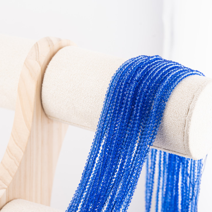 Perline Di Cristalli Rondelle Sfaccettate 3x2mm 10 FILI Su Filo Di Cotone Pronti all'uso Blu Notte Trasparente