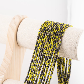 Perline Di Cristalli Rondelle Sfaccettate 3x2mm 10 FILI Su Filo Di Cotone Pronti all'uso Giallo e Nero